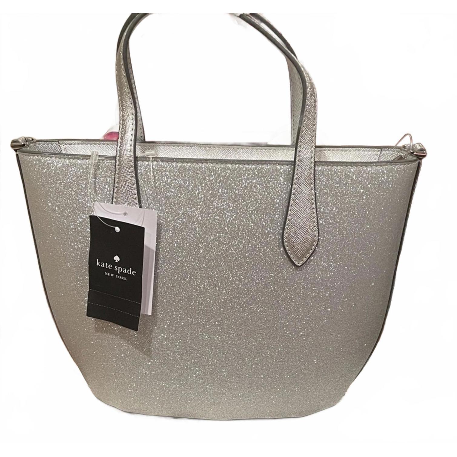 Kate Spade New York Silver Glitter Tote Bag W/Crossbody Nwt